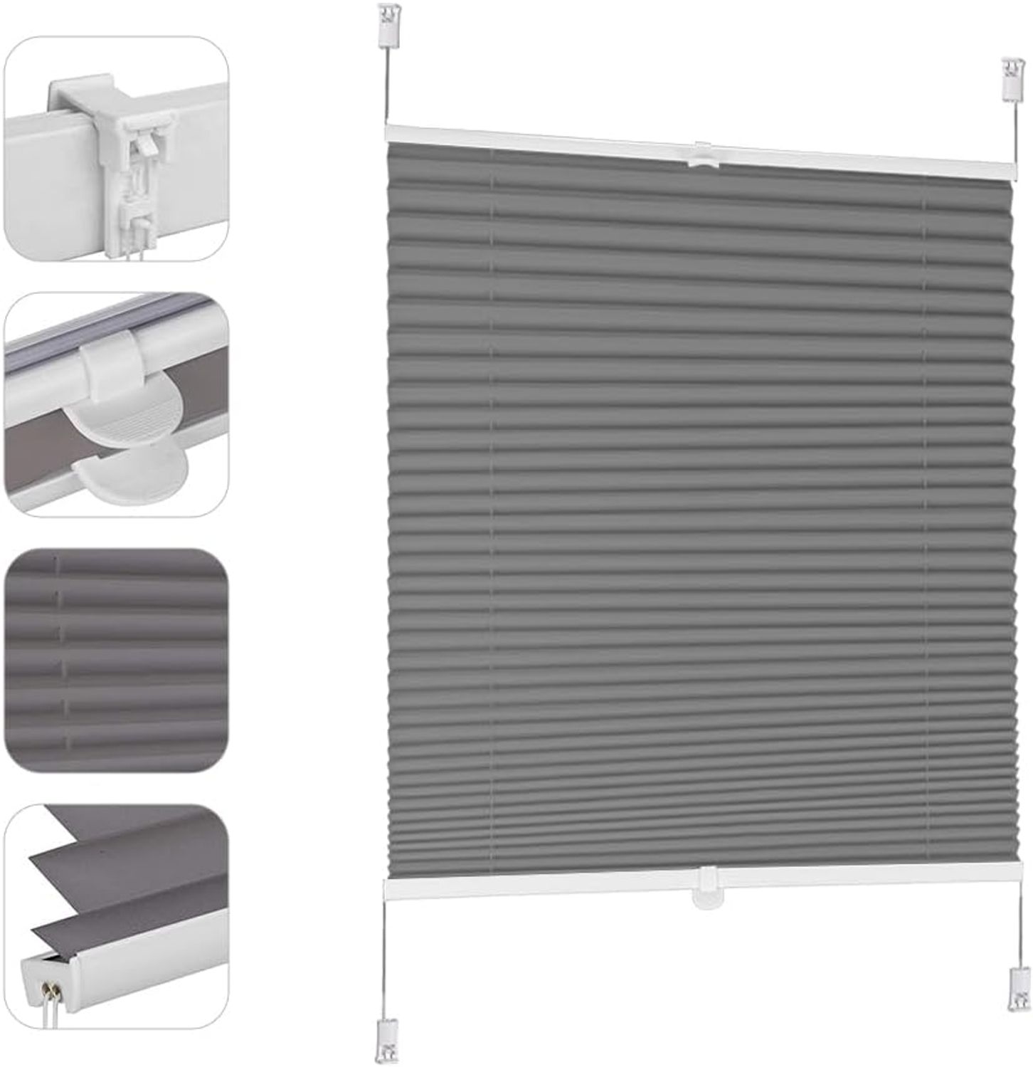 Sekey Plissee ohne Bohren Verdunkelung, Fenster Plissee Klemmfix Jalousie 45 cm breit, Verspannt Blickdicht Sonnenschutz Fensterollo, 45x120 cm, Grau Bild 1