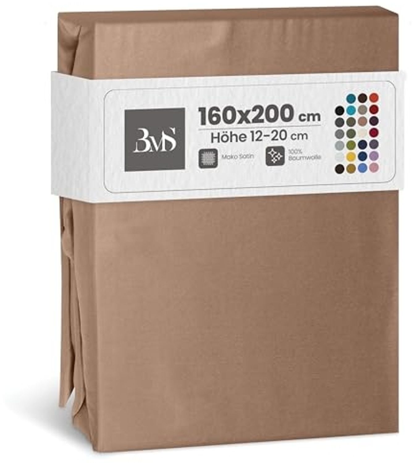 Bettwaesche-mit-Stil Mako-Satin Spannbettlaken hellbraun 160x200cm Bild 1