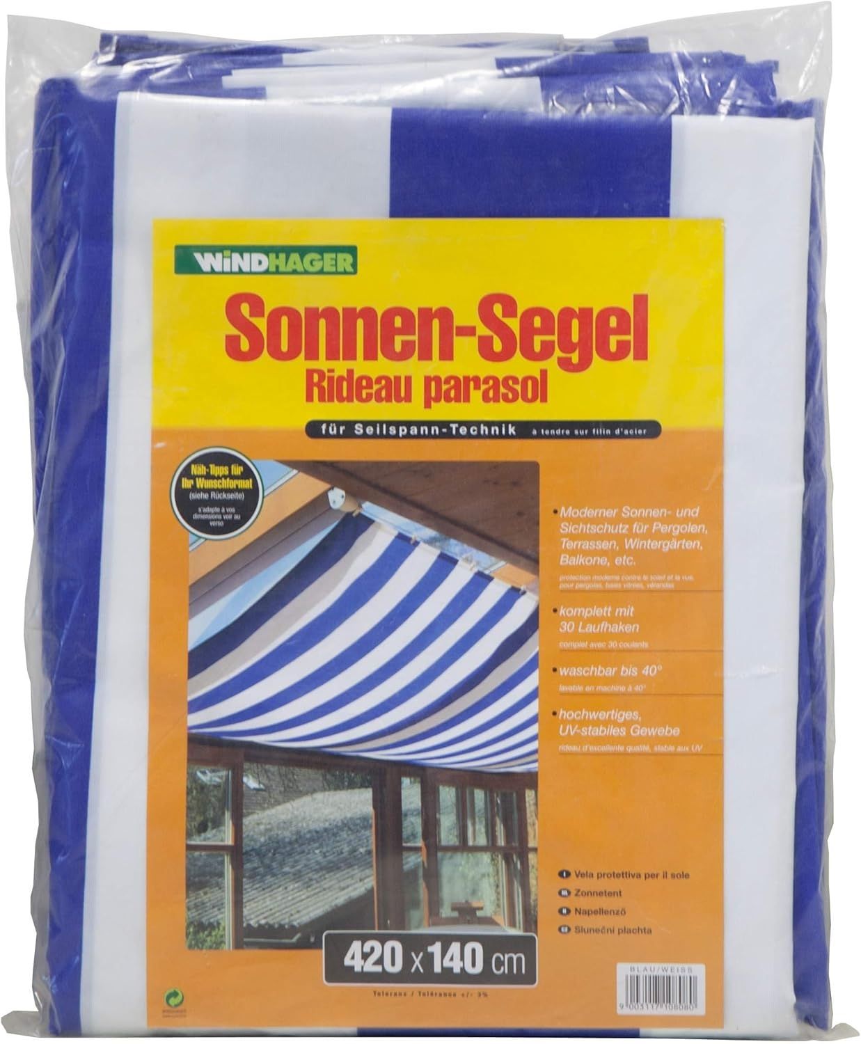 Windhager Sonnensegel für Seilspanntechnik, Blau- Weiß, 420x140 cm Bild 1