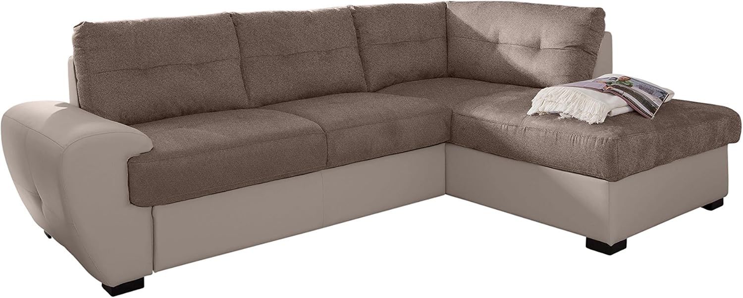 Cotta 2-Otm Ecksofa, Sitz+Rücken Strukturgewebe soft, 100% Korpus Kunstleder PU, 64% Polyurethan, 25% Polyester, 11% Baumwolle, 174 x 244 x 88 cm, taupe/hell beige Bild 1