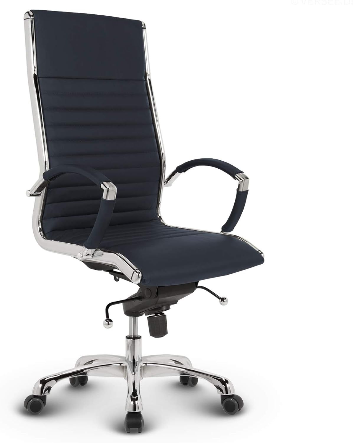 VERSEE Design Bürostuhl Chefsessel Montreal - Echt-Leder - dunkelblau - Drehstuhl, Bürodrehstuhl, Schreibtischstuhl, Chefstuhl, Designklassiker, hochwertige Verarbeitung, Stuhl, 150 kg Belastbarkeit Bild 1