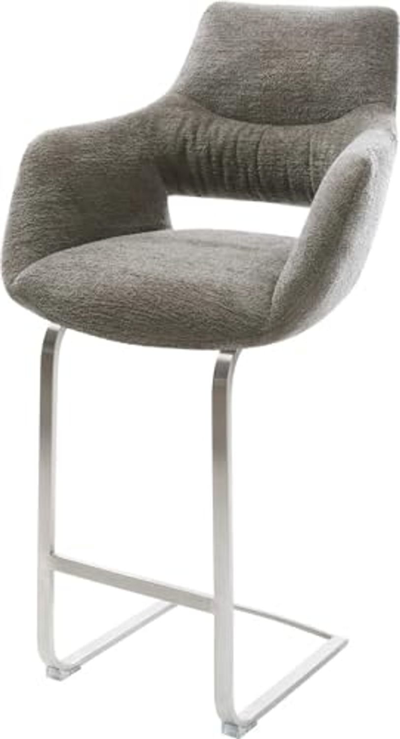 Barstuhl Yago-Flex Bouclé Soft Schlamm Freischwinger Flach Edelstahl Silberfarben Taschenfederkern Bild 1