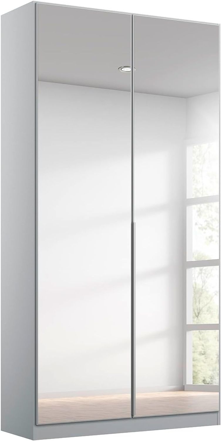 Rauch Möbel Alabama Drehtürenschrank Schrank Kleiderschrank Grau mit Spiegel, 2-türig, Inklusive Zubehörpaket Basic, 1 Kleiderstange, 1 Einlegeboden, BxHxT 91 x 210 x 54 cm Bild 1