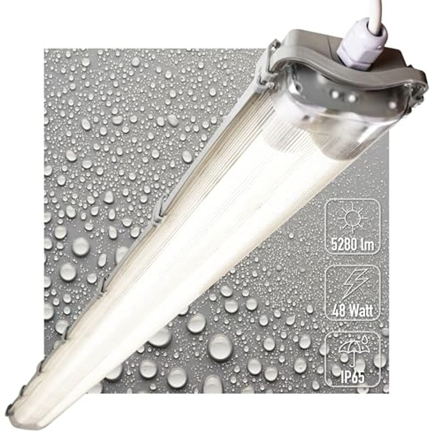 proventa LED Deckenleuchte Feuchtraumleuchte, LED, mit LED-Röhren 150 cm 2x 24W neutralweiß IP65 Bild 1