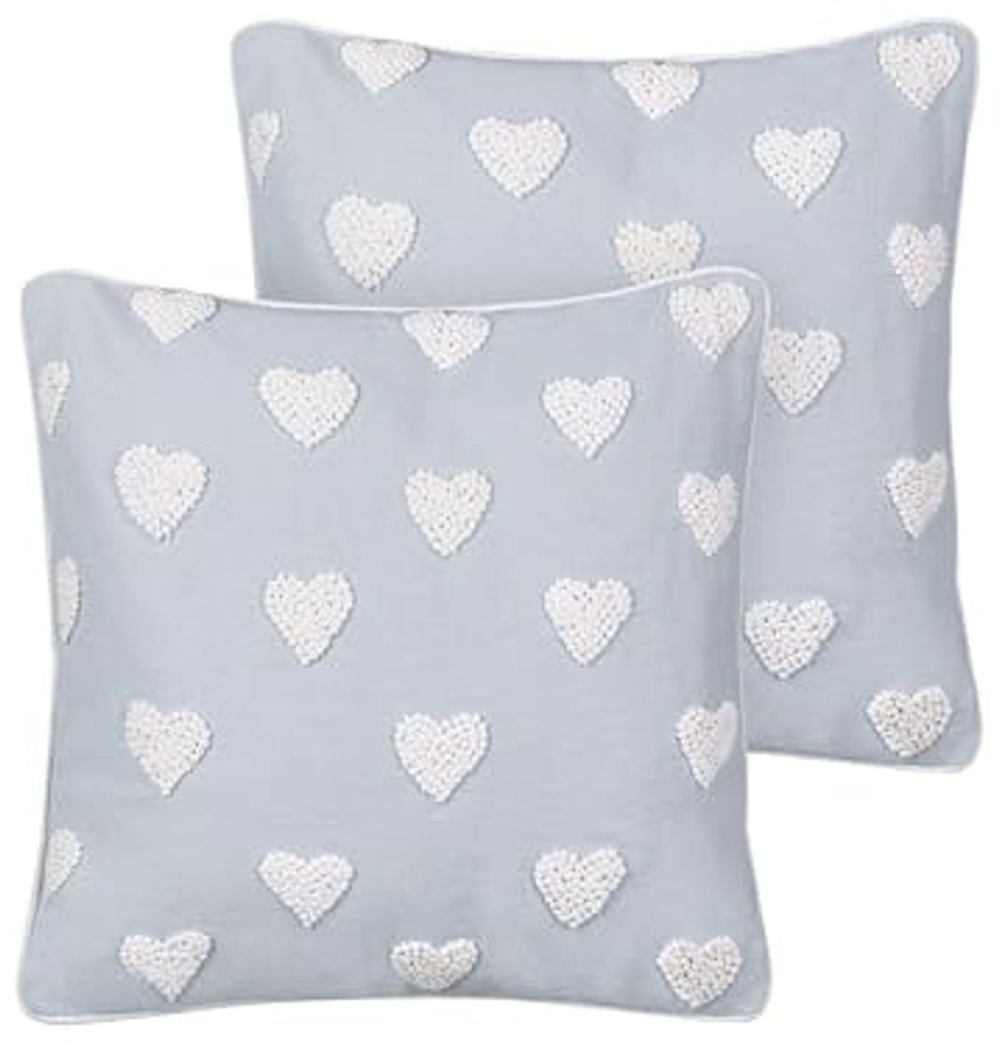 Kissen 2er Set Herzmotiv GAZANIA Baumwolle 45 x 45 cm Hellgrau Bild 1
