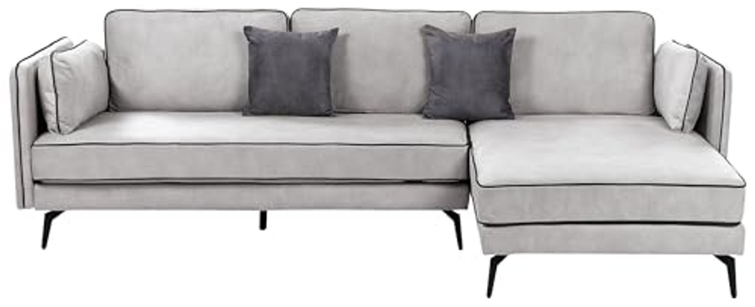 Ecksofa ALTAN Samtstoff Hellgrau Linksseitig Bild 1