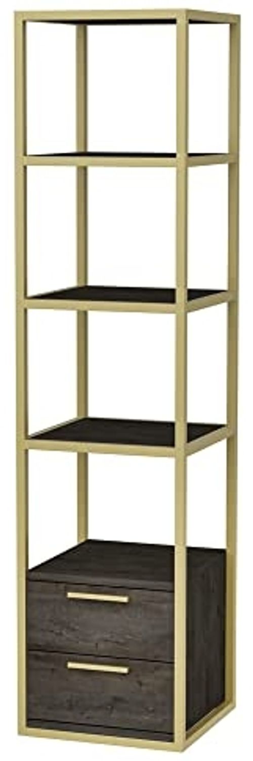 WELL HOME MOBILIARIO & DECORACIÓN Bücherregal, 100 % melaminbeschichtete Spanplatte, Dunkelgold, Grau Bild 1
