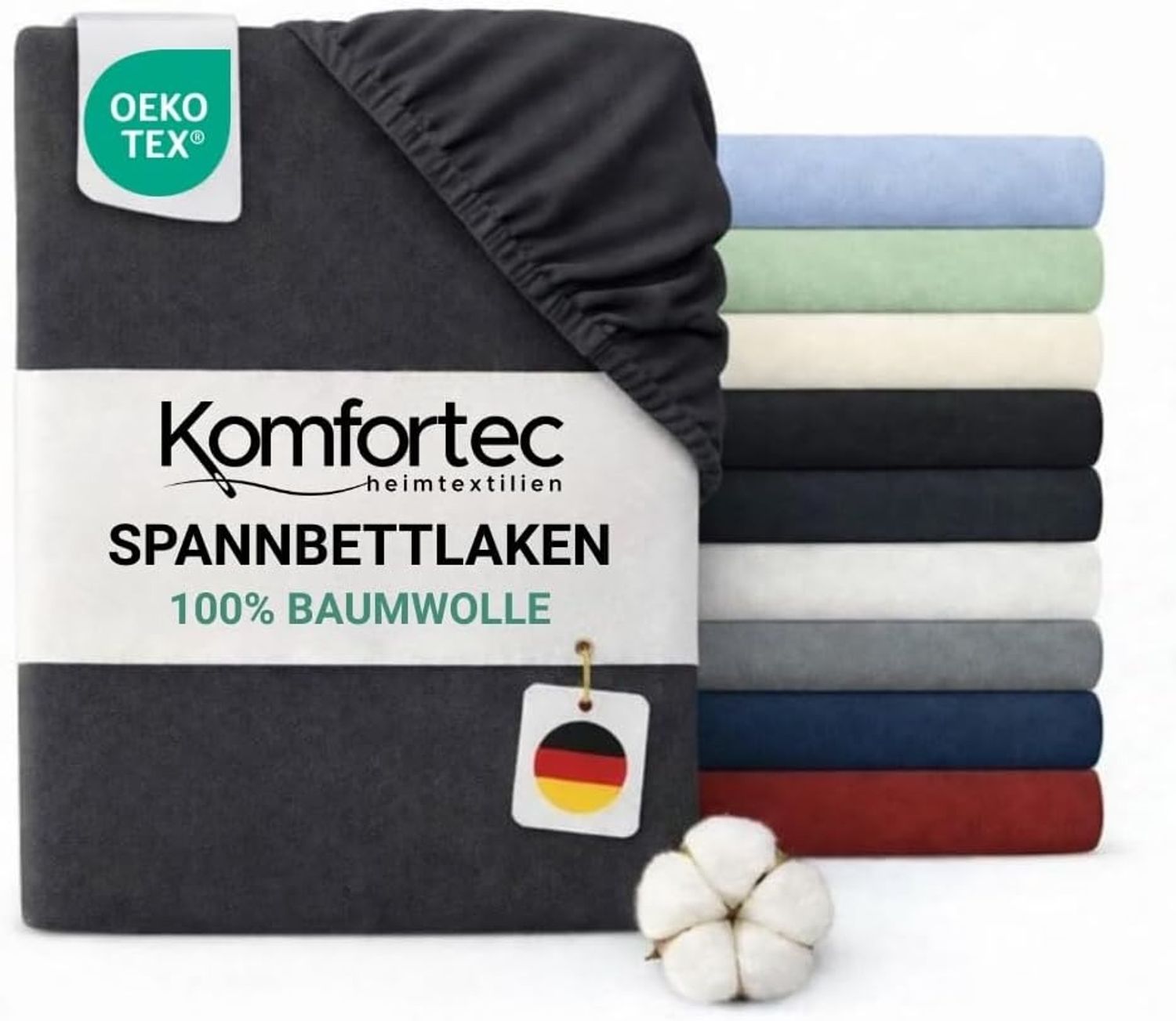 Komfortec Spannbettlaken Jersey Spannbettuch, 90x200, 140x200, 160x200, 180x200 oder 200x200 cm, 100% Baumwolle (135 g/m), Gummizug: Rundum, (1 Stück), OEKO-TEX® Standard 100 Zertifisiert, für Matratzen bis 25 cm Höhe Bild 1