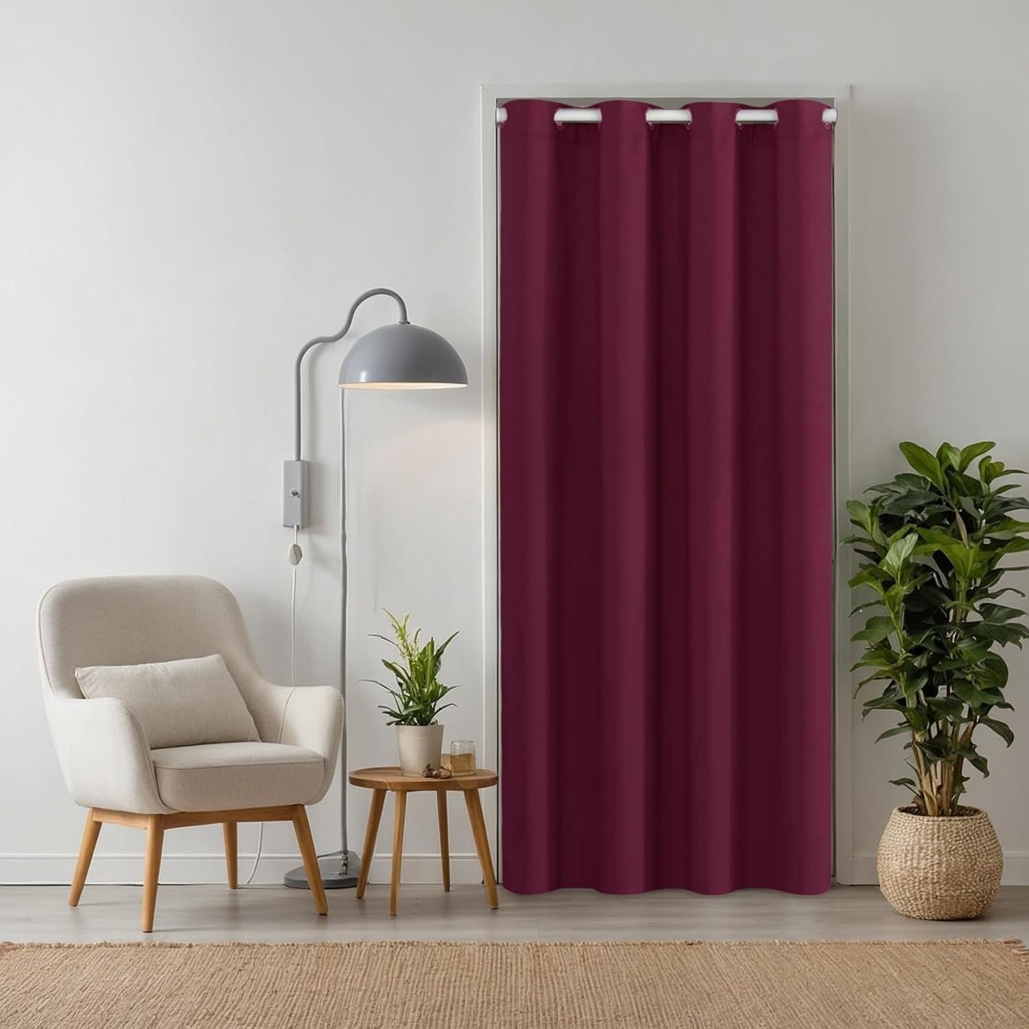 tinycurtains Türvorhang für alle gängigen Türgrößen, Thermovorhang (ohne Stange) Türgardine, Ösen (1 St), abdunkelnd, 100% Polyester, Blackout blickdicht, rot Berry 195x150cm für Tür, Schrank & Fenster Bild 1