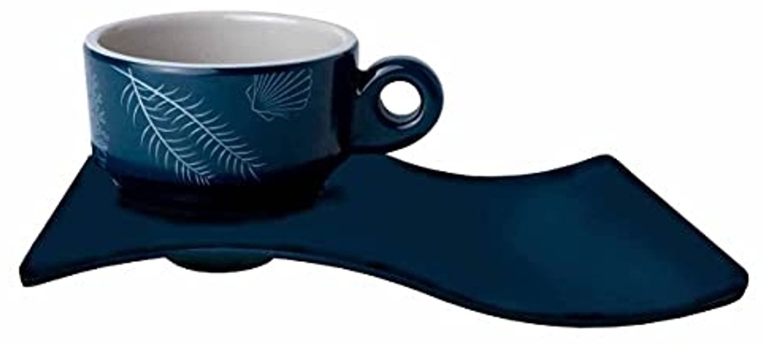 Espresso Tasse mit Unterteller, Melamin, navy weiss - Serie Living einzeln Bild 1