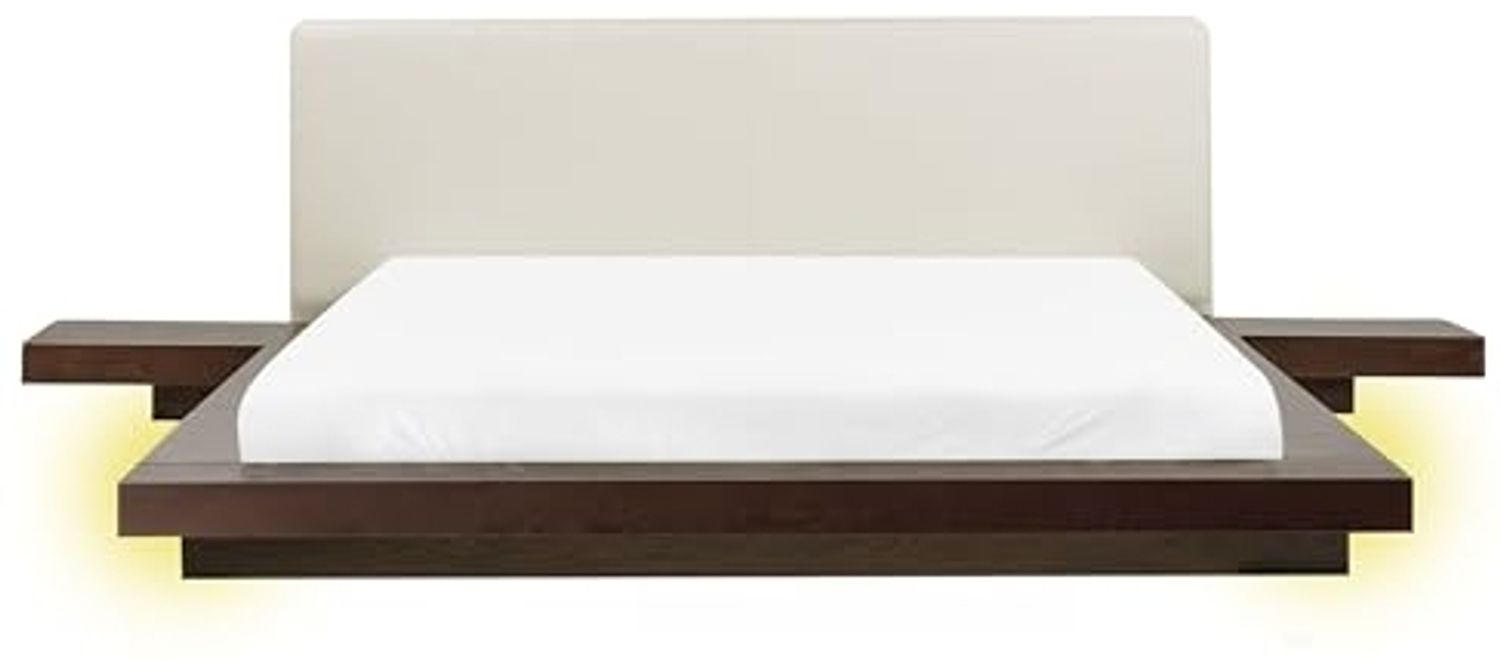 Bett mit LED ZEN 160 x 200 cm LED Kunstleder Dunkler Holzfarbton Bild 1