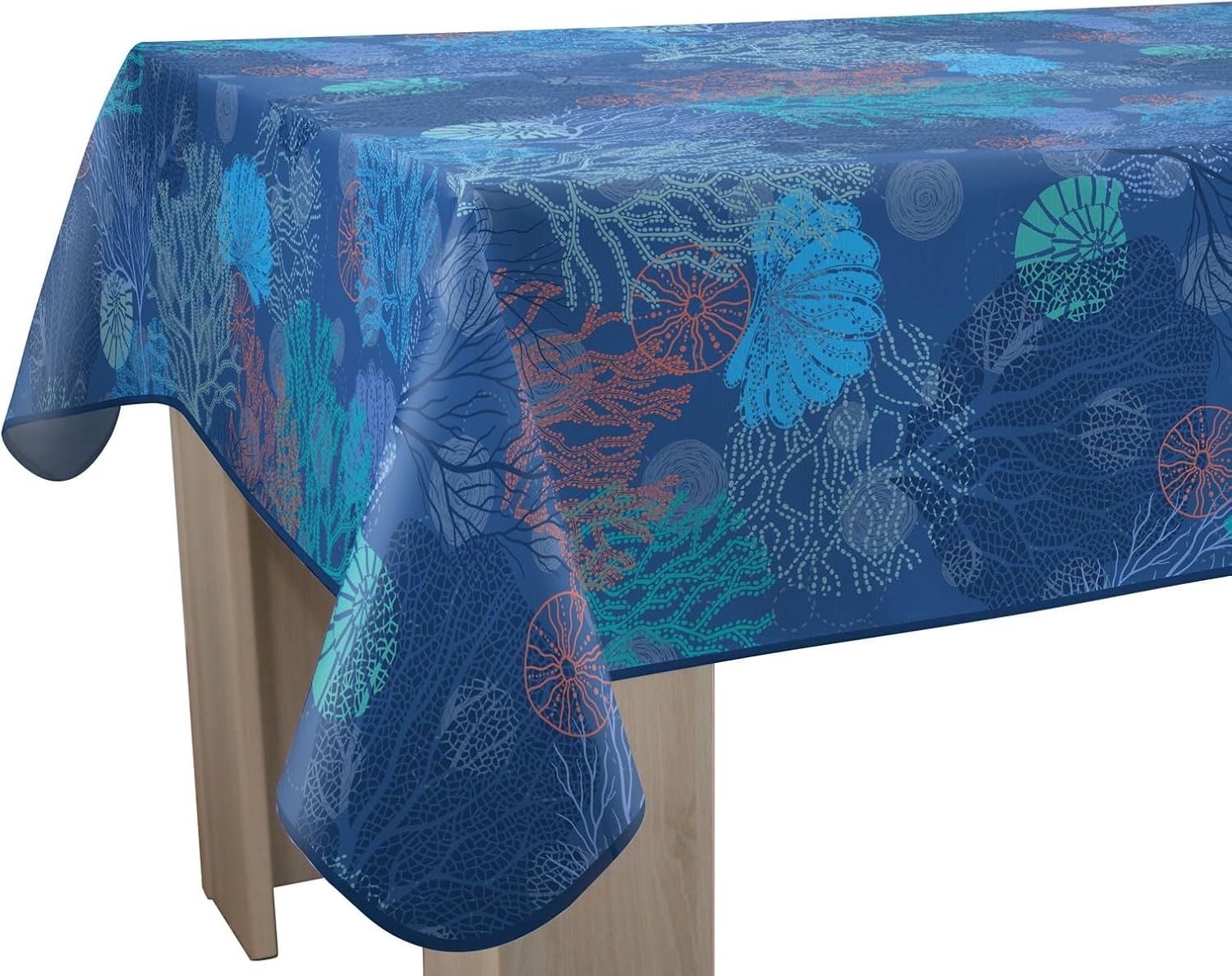 Le linge de Jules Tischdecke, schmutzabweisend, Koralle, rechteckig, 150x240 cm, Korallenrot und Blau Bild 1