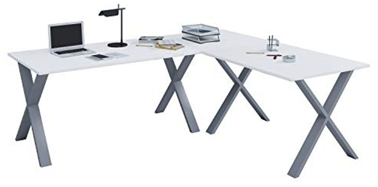VCM Schreibtisch Lona 916559 Silber / Weiß H. 76 x B. 220 x T. 190 cm Bild 1