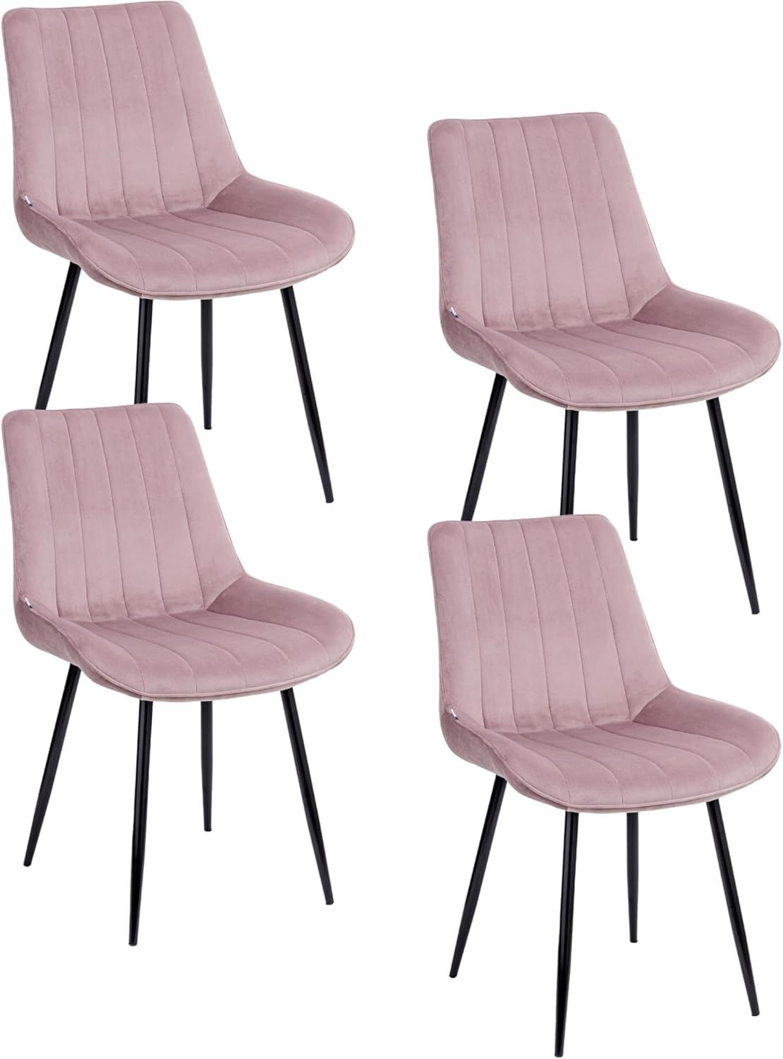 Baroni Home Set mit 4 modernen Stühlen mit Samtbezug und schwarzen Stahlbeinen für Wohnzimmer, Schlafzimmer, Esszimmer, 53 x 86 x 44 cm, Puderrosa Bild 1