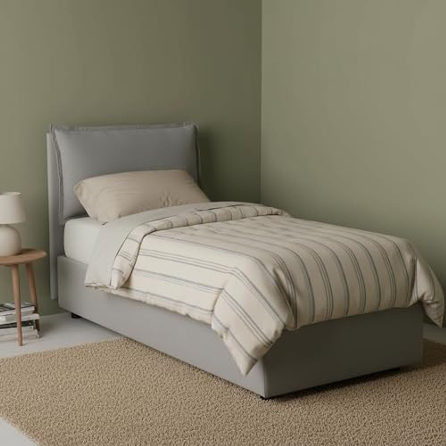 Talamo Italia - Einzelbett Carla, Bettkasten mit Stoffbezug, 100 % Made in Italy, Öffnung vorne, geeignet für Matratzen 90x200 cm, Grau Bild 1