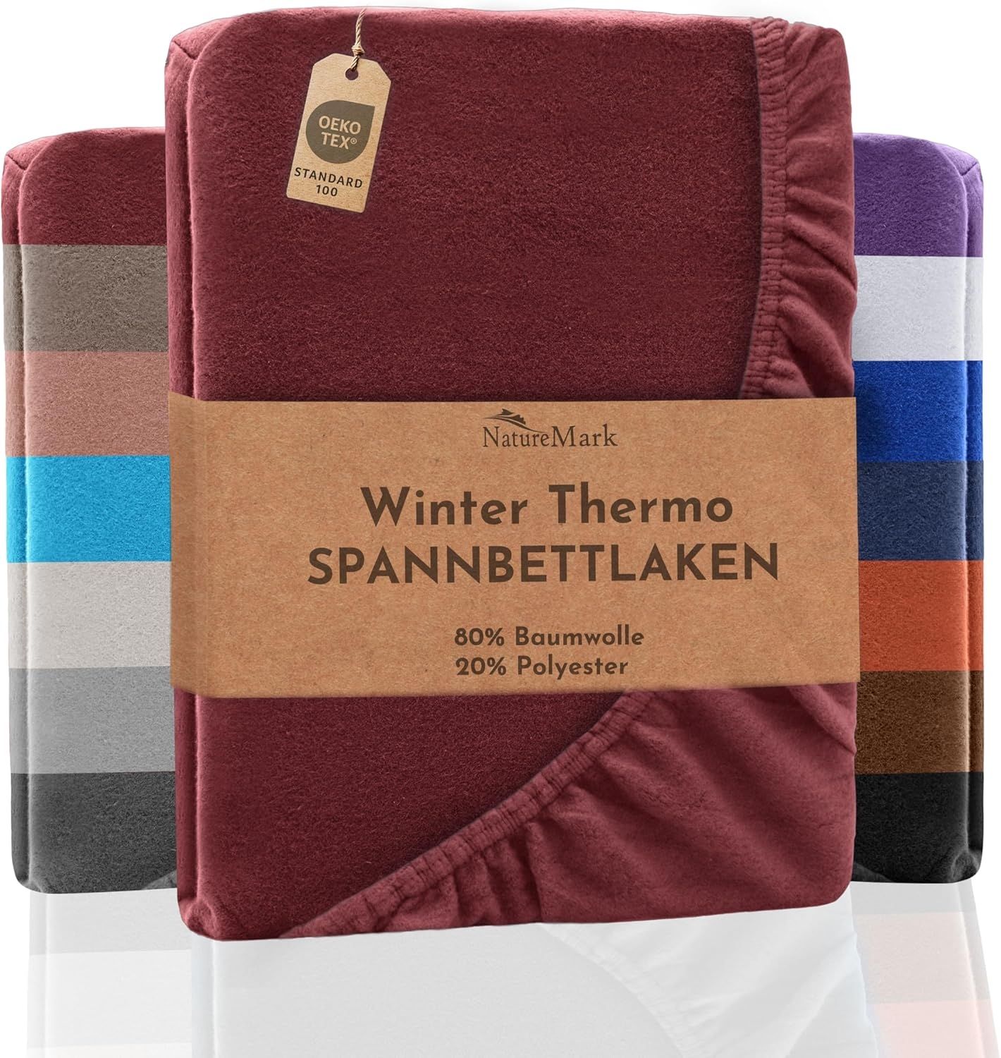 NatureMark Spannbettlaken Winter Thermo Fleece Spannbetttuch, 80% Baumwolle und 20% Polyester, Gummizug: rundum, (1 Stück), 140 x 200 cm bis 160 x 200 cm - Bordeaux rot Bild 1