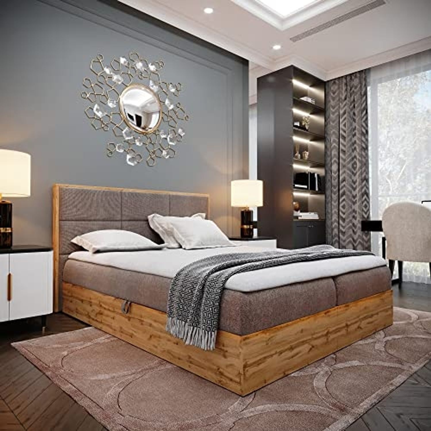 Boxspringbett Doppelbett LOFT 1 - Das perfekte Bett für Ihr Schlafzimmer. 120x200 cm Bett mit Bonellmatratze, mit Bettkasten für Bettwäsche und Topper. Bett mit Kopfteil. (LOFT 1 BRAUN, 120x200) Bild 1