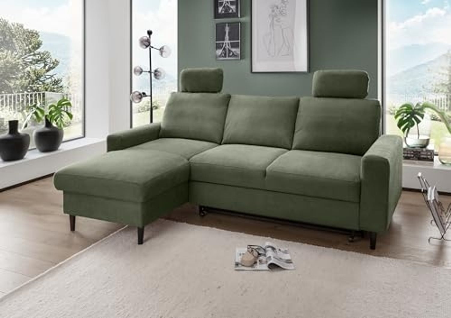 Ecksofa >Pris< Schlaffunktion, Stauraum, dunkelgrün - 234x88x147 (BxHxT) Bild 1