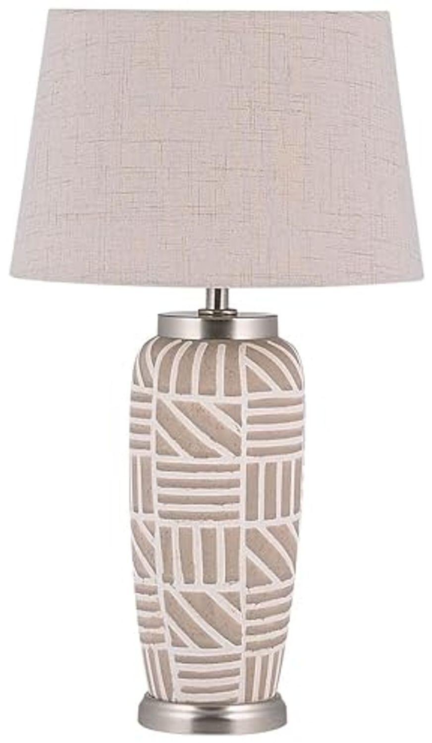 'Traisen' Tischlampe Beige Keramik 48 cm mit dekorativen geometrischen Muster langes Kabel mit Schalter Wohnzimmer Glamour Bild 1