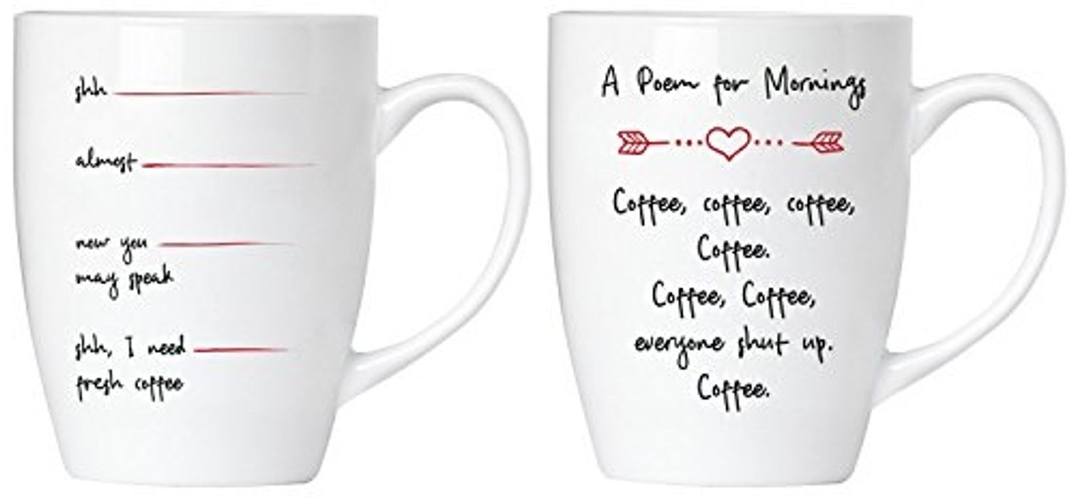Shut up! I need a coffee Tassen Set aus Keramik - Grußkarte und Geschenkpackung Bild 1