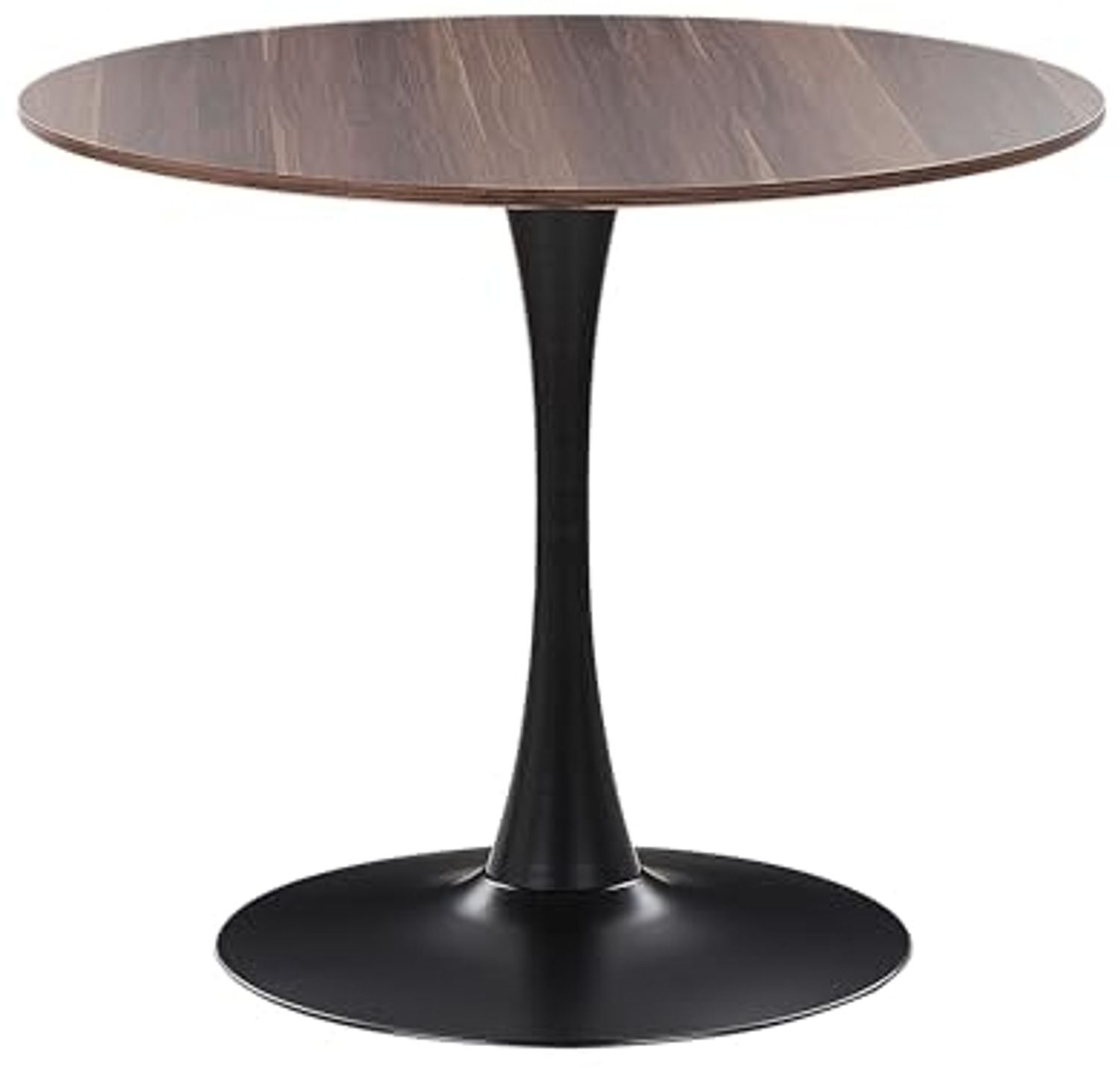 Esszimmertisch Dunkler Holzfarbton Schwarz Rund 90 cm MDF-Platte Metall Modern Minimalistisch Bild 1
