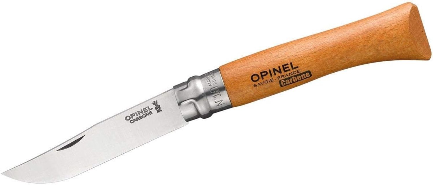 Opinel Messer No 08 Carbon Griff Buche 8,5cm lange Carbonstahlklinge, silber/natur Bild 1