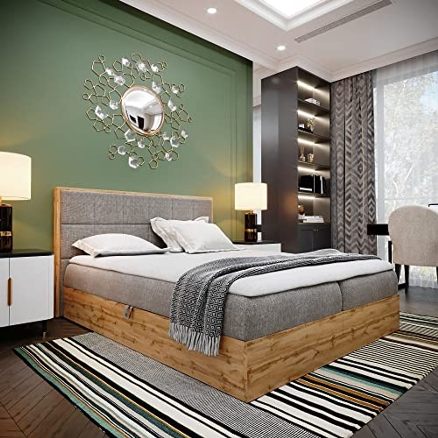 Boxspringbett Doppelbett LOFT 2 - Das perfekte Bett für Ihr Schlafzimmer. 140x200 cm Bett mit Bonellmatratze, mit Bettkasten für Bettwäsche und Topper. Bett mit Kopfteil. (LOFT 2 GRAU, 140x200) Bild 1