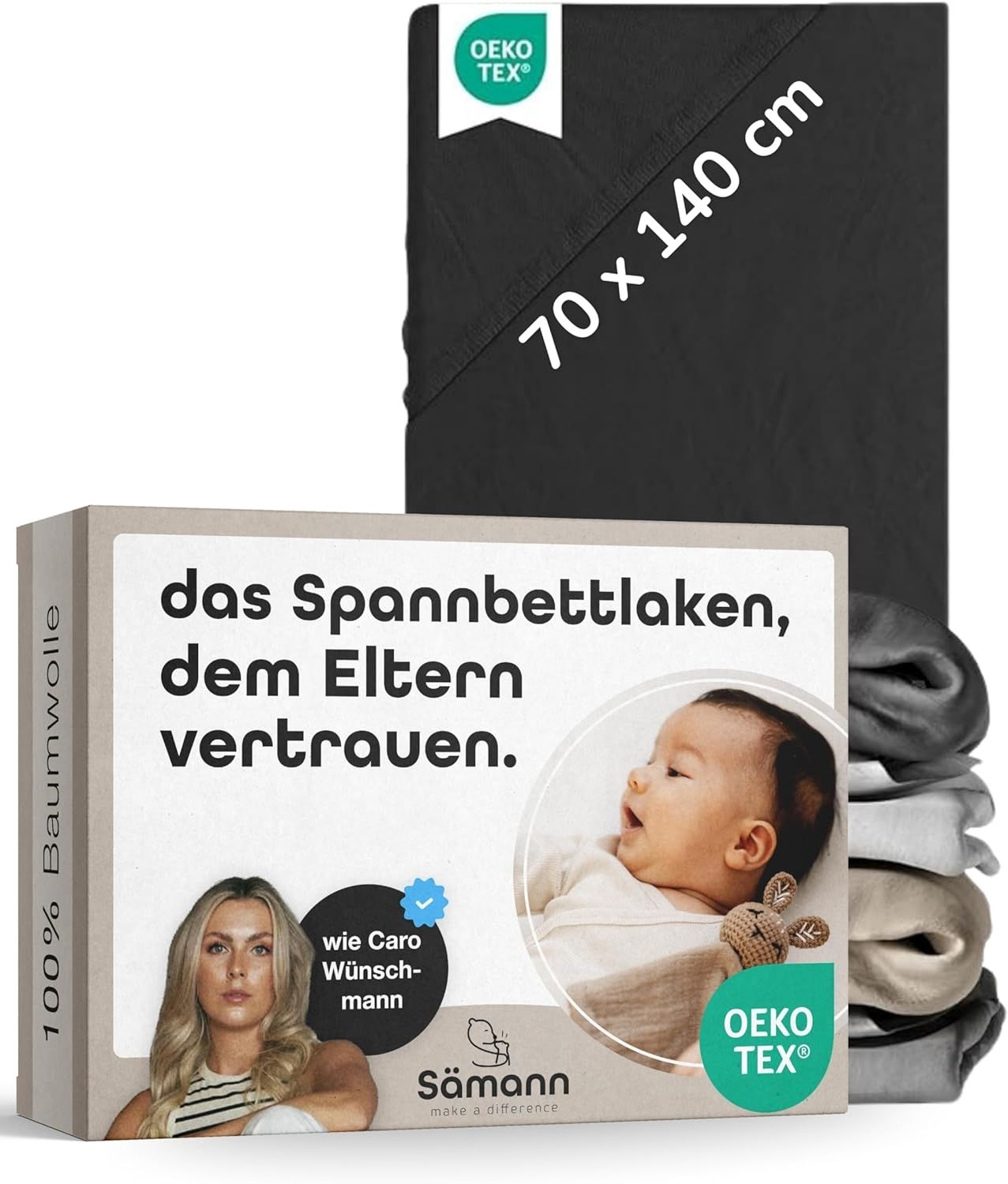 Sämann Spannbetttuch Spannbettlaken 70x140 cm Jersey schwarz Bild 1