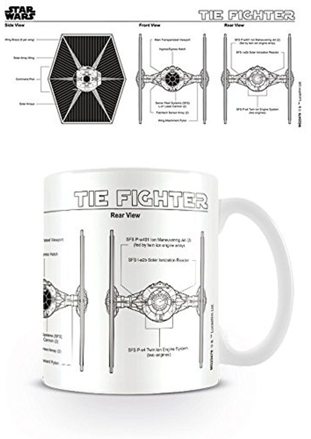empireposter Star Wars Tie Fighter Sketch Größe (cm), ca. Ø8,5 H9,5 Beschreibung: Krieg der Sterne Keramik Tasse, weiß, bedruckt, Fassungsvermögen 320 ml, spülmaschinen und mikrowellenfest Bild 1
