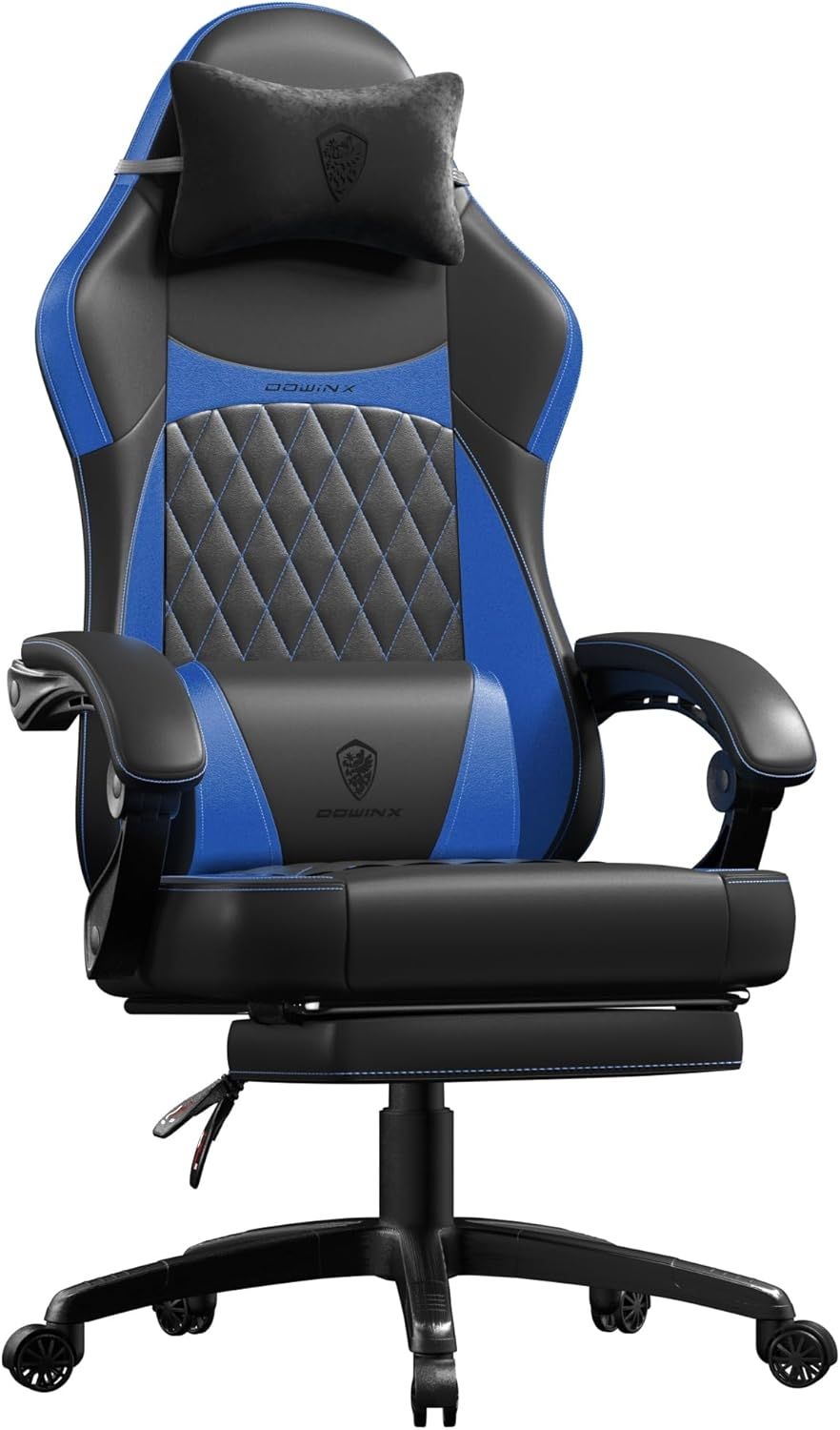 Dowinx Gaming Stuhl Racing Gamer Stuhl, Ergonomischer Gaming Sessel mit Lendenwirbelstütze, Gaming Chair PU Leder 150KG, Schwarz Blau Bild 1