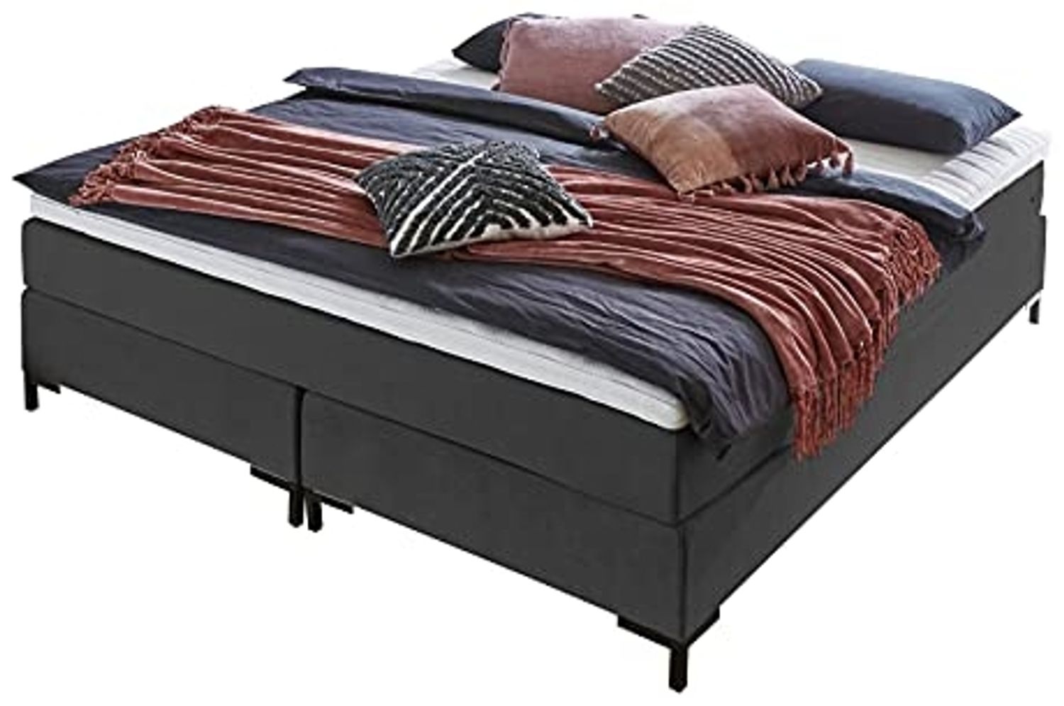 Atlantic Home Collection Romy Boxspringbett ohne Kopfteil, Taschenfederkernmatratze, Härtegrad 3, inklusive Topper, Anthrazit, 160x200 cm Bild 1