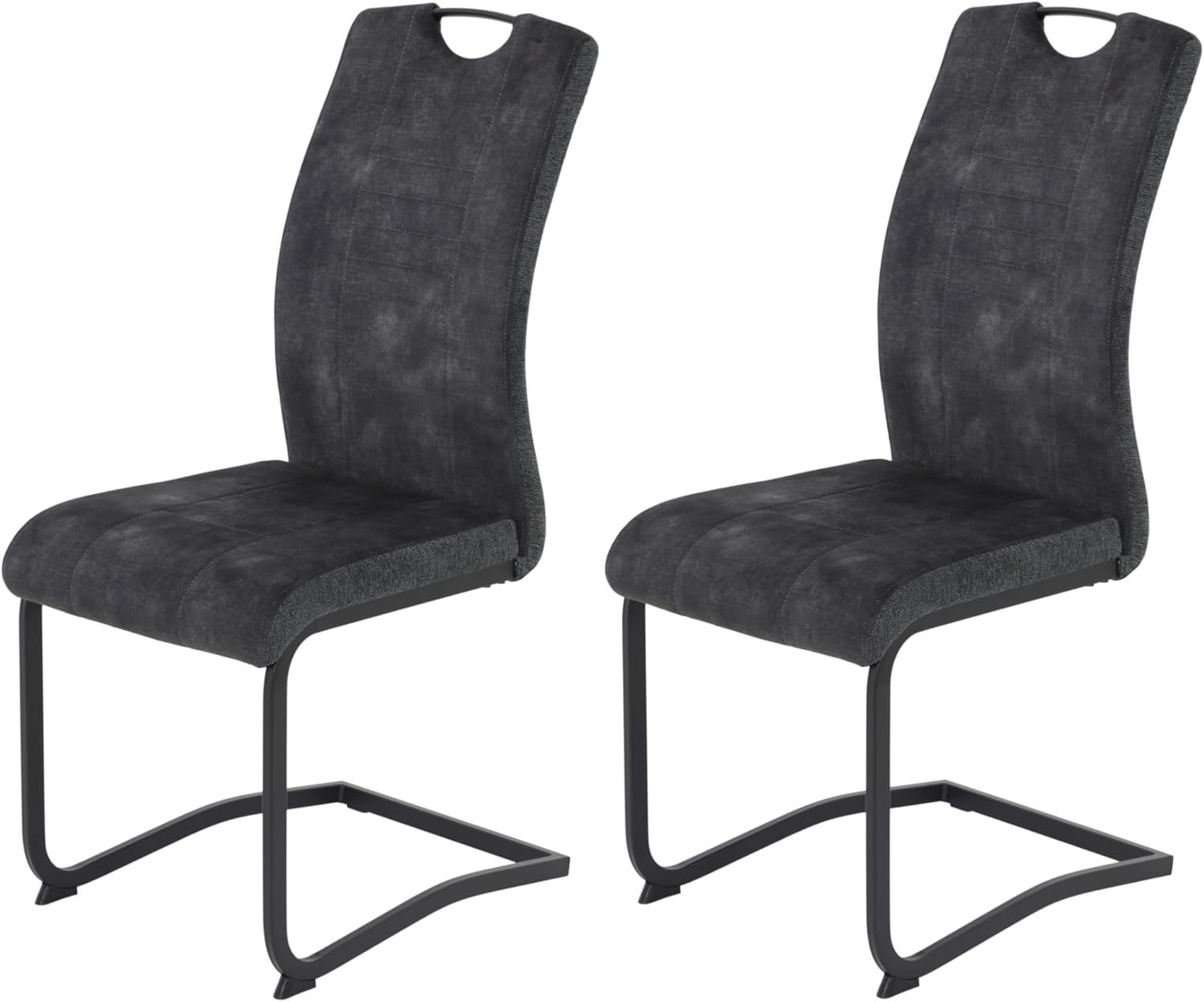 Hela Tische, 2er Set Esszimmerstuhl Riga, Bezug Materialmix Anthrazit, Lehne mit Griff, ergonomisch, 120kg belastbar Bild 1