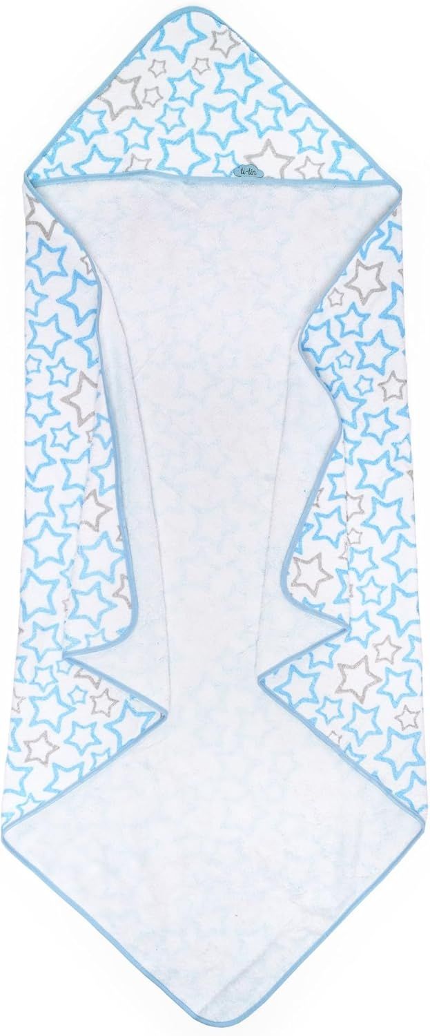 Ti TIN Baby Bademantel mit Kapuze aus 100% Baumwolle, weiche und saugfähige Kapuze im Sternen-Design von Starlets, 100x100 cm (Frottee-Stoff) Bild 1