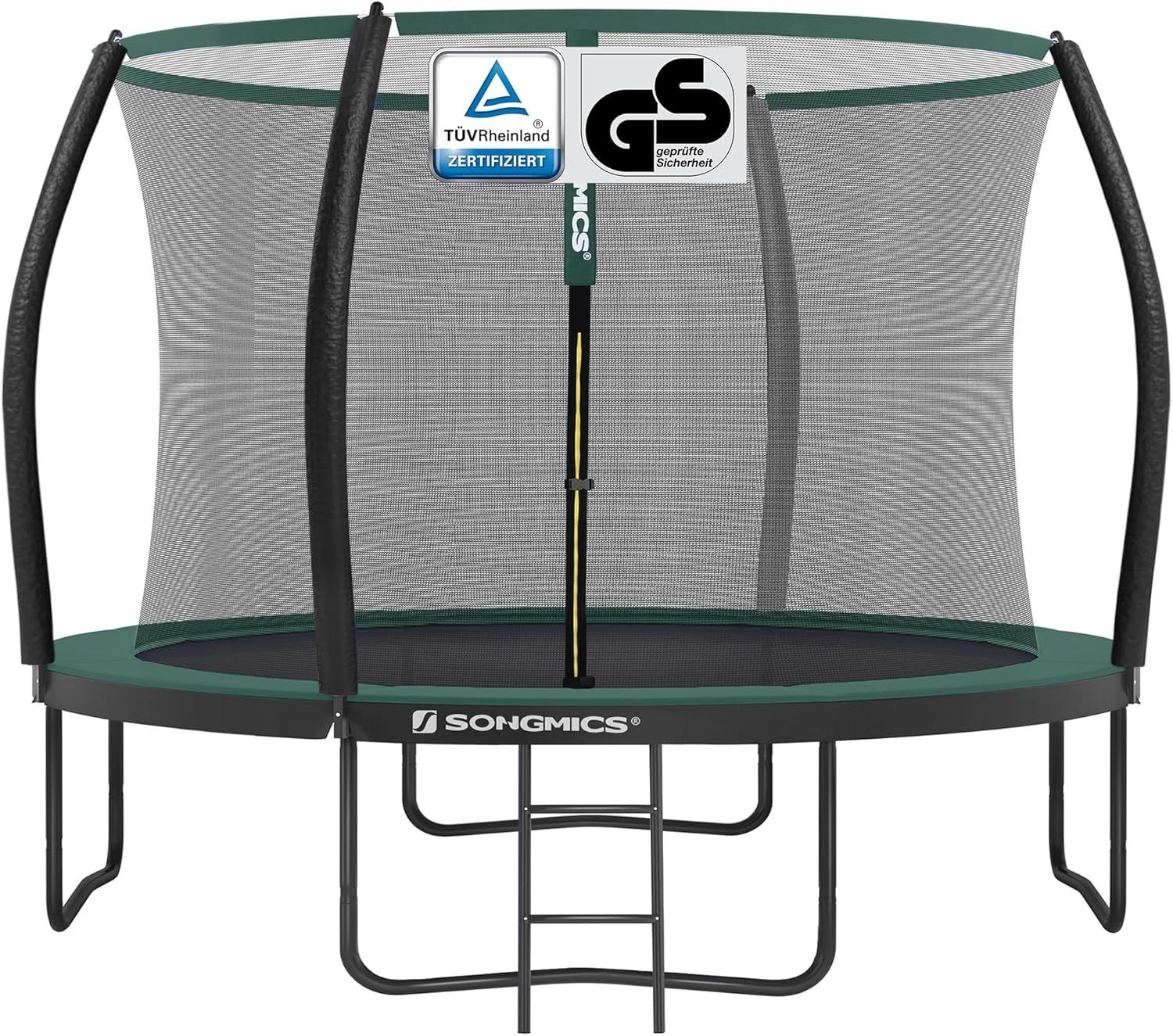 Songmics Trampolin mit Leiter, Sicherheitsnetz und gepolsterten Stangen, Stahl dunkelgrün, Ø 305 cm Bild 1