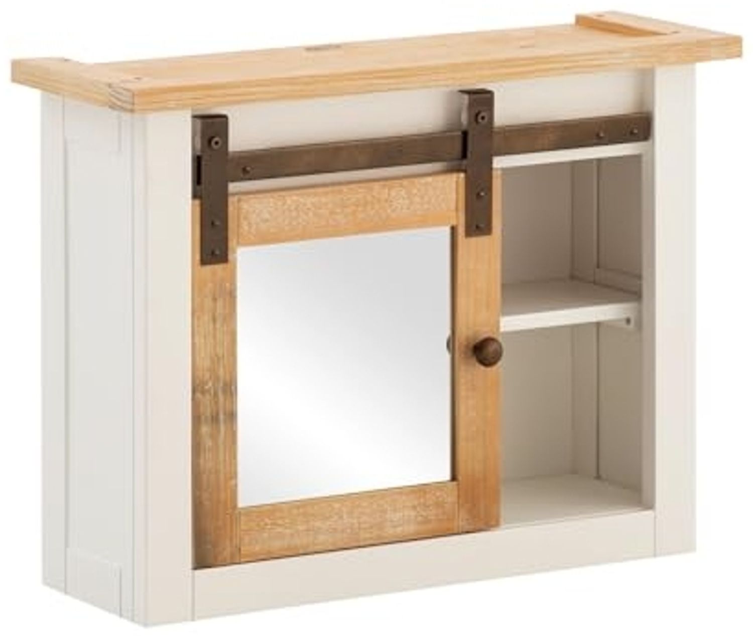 Spiegelschrank Capera 70x53x25cm Massivholz Weiß/Braun Schiebetür Stauraum Badschrank rustikal Bild 1