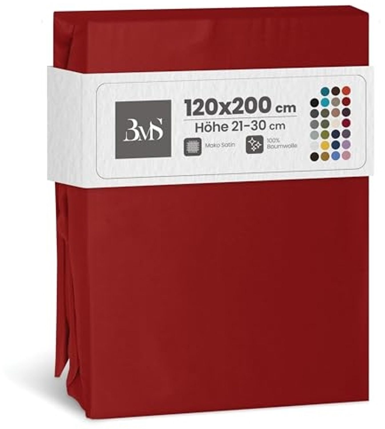Bettwaesche-mit-Stil Mako-Satin Spannbettlaken rot 120x200cm Höhe 21-30cm Bild 1
