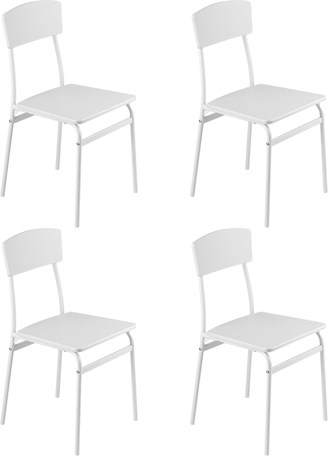 Baroni Home Set mit 4 Esszimmerstühlen, modernes Design, leicht, für Innen- und Außenbereich, Esszimmer, Balkon, Restaurant, aus MDF und Stahl, einfache Montage, Weiß, 35 x 46 x 81 cm Bild 1