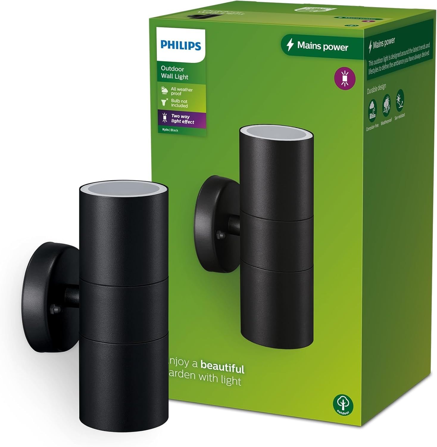 Philips Kylis Wandleuchte 25 W GU10 ohne Leuchtmittel Wandbeleuchtung für den Außenbereich Schwarz Edelstahl IP44 Fassade Garten Terrasse I Bild 1