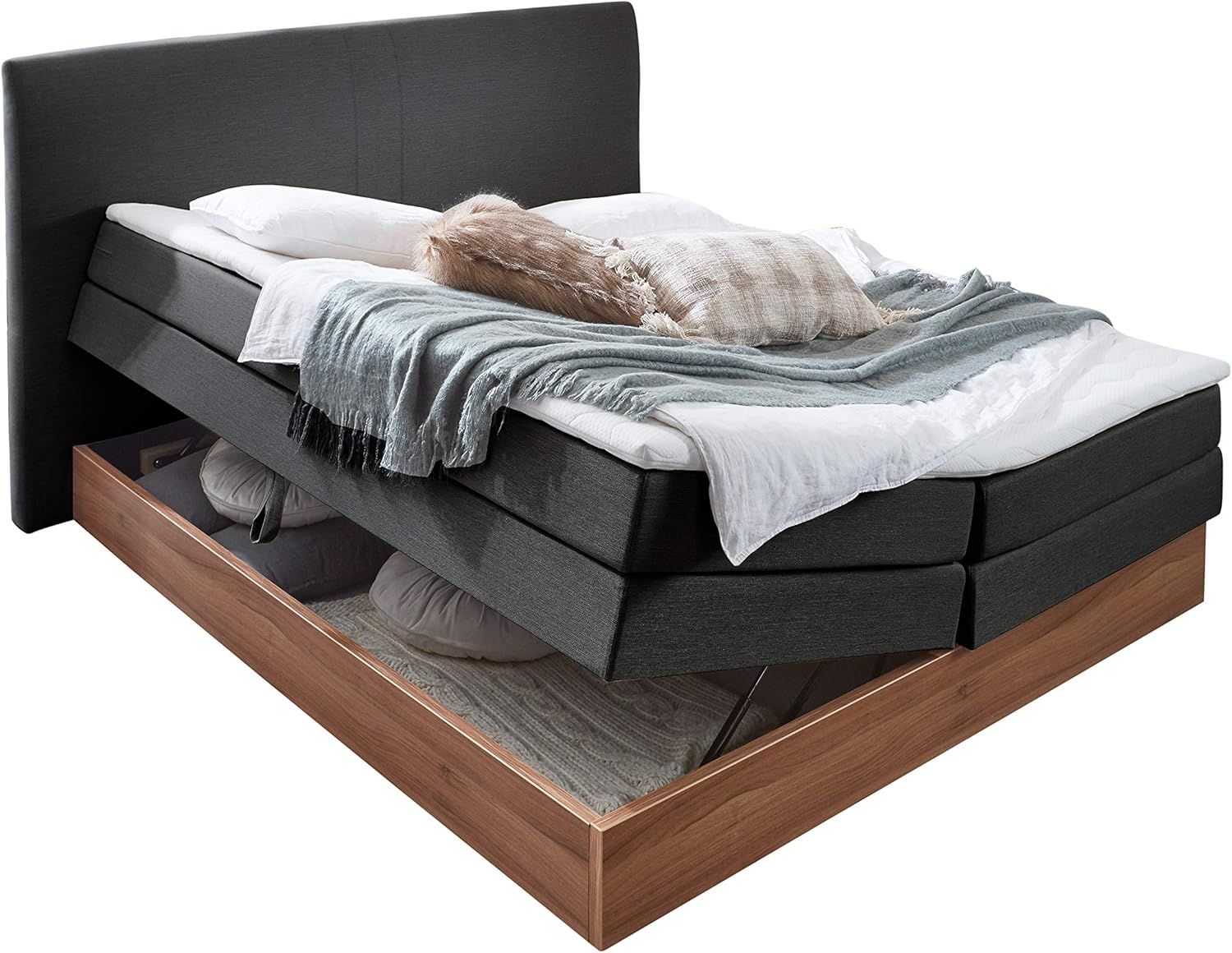 Atlantic Home Collection Stauraum Boxspringbett Michel, 7-Zonen Taschenfederkernmatratzen, Härtegrad H3, Anthrazit, 180x200 cm Bild 1