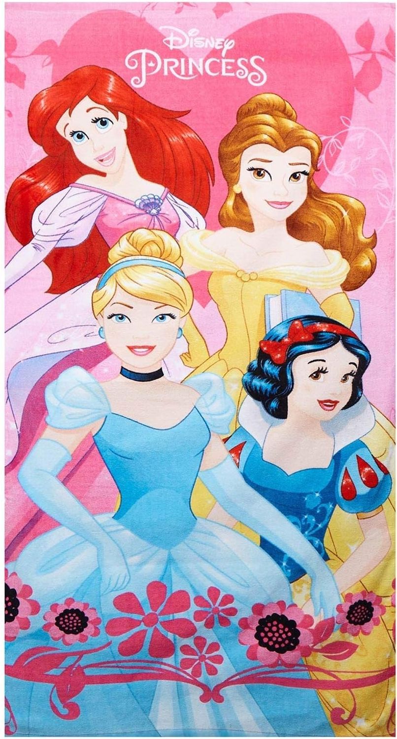 Disney Princess Handtuch Heart Prinzessinnen Arielle Belle Cinderella Schneewittchen Pink 70 x 140 cm, 100% Baumwolle Bild 1