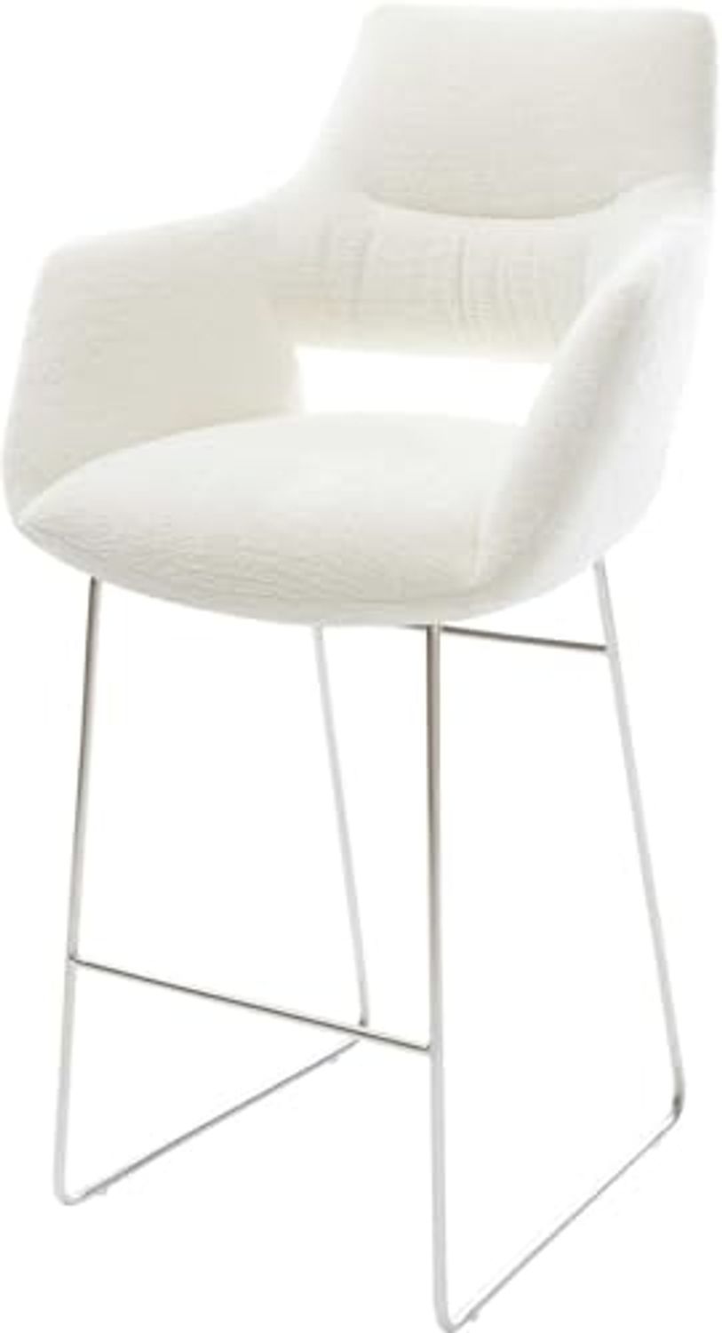 Barstuhl Yago-Flex Bouclé Soft Beige Kufengestell Edelstahl Silberfarben Taschenfederkern Bild 1
