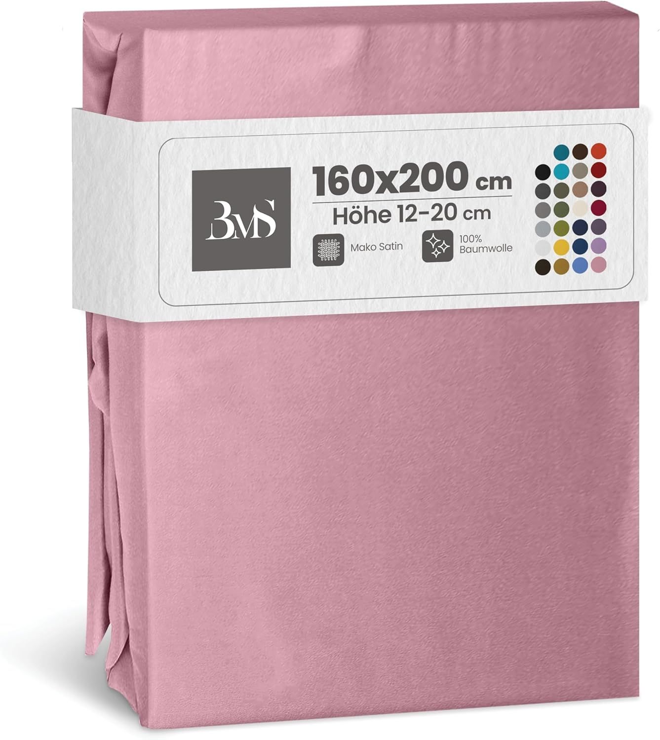 Bettwaesche-mit-Stil Mako-Satin Spannbettlaken rosa 160x200cm Bild 1