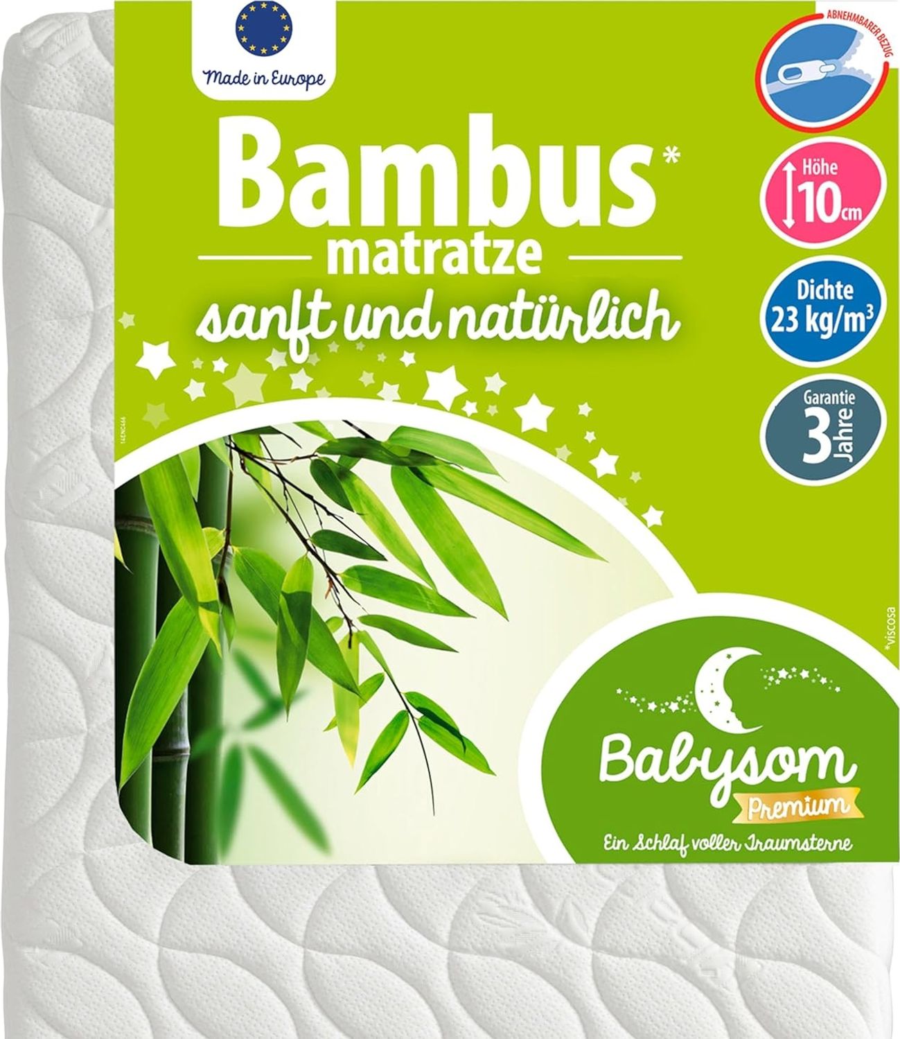 Babysom - Babymatratze Bambus | 70x140 cm | Kindermatratze | Naturfaser | Atmungsaktiv | Bezug abziehbar | Luftdurchlässiger Kaltschaum | Geprüft | Höhe 10cm Bild 1