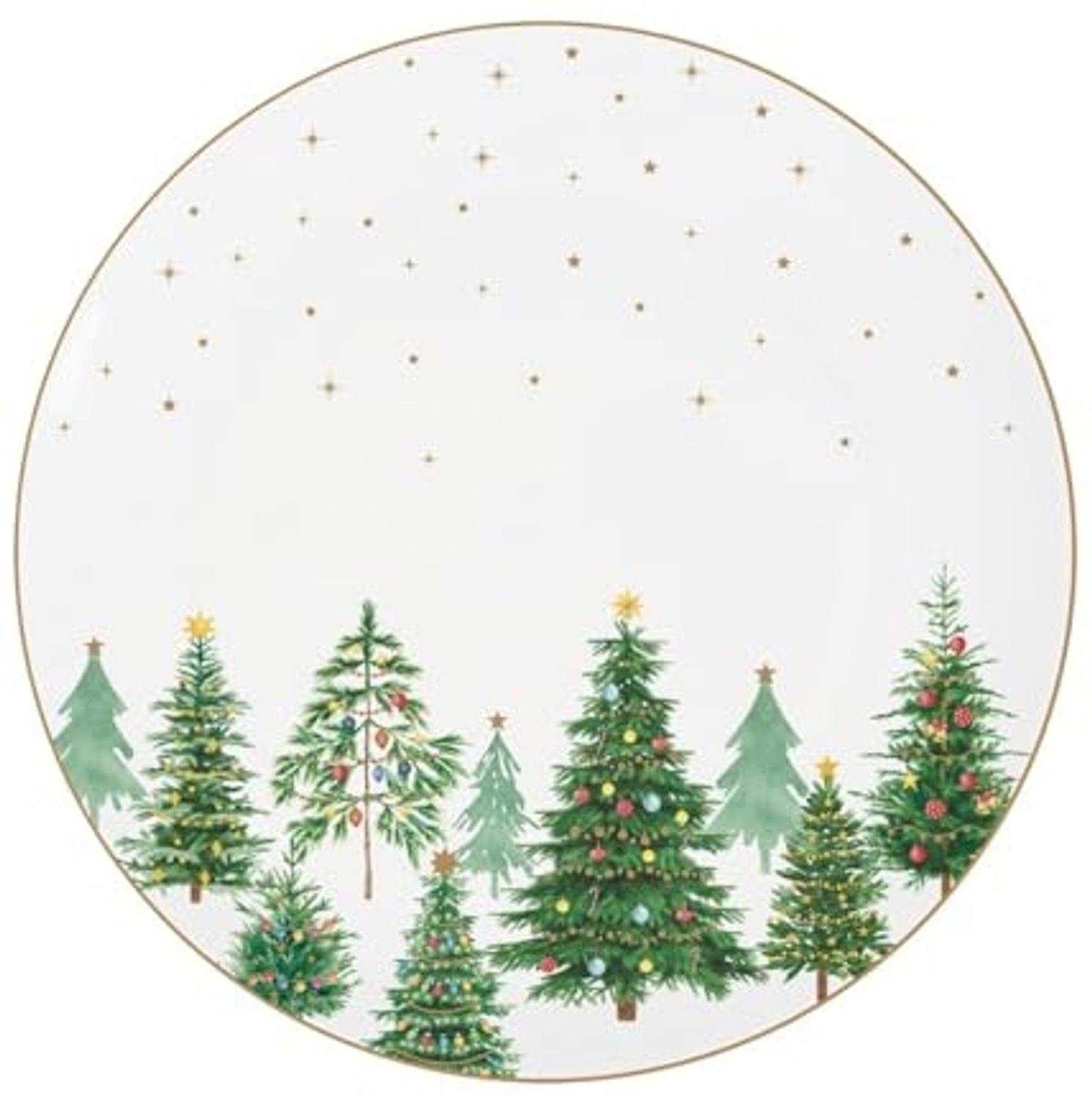 EasyLife Speiseteller Festive Trees, Handwäsche Empfohlen, Weiß, Motiv: Tannebäume Bild 1