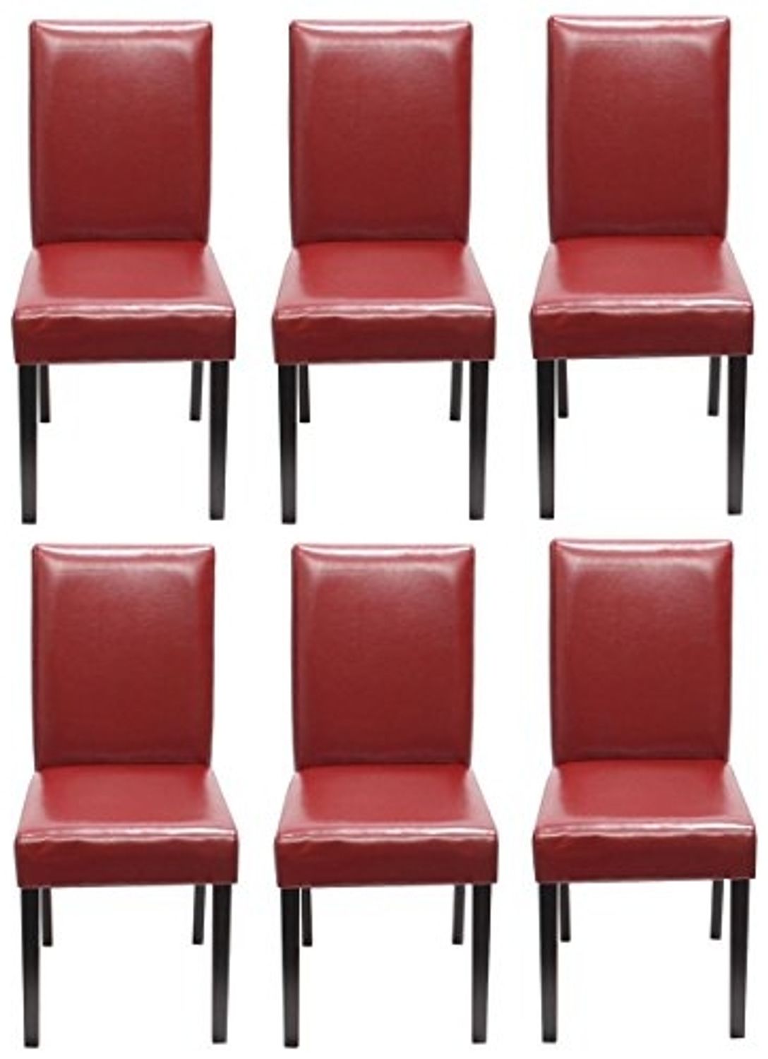 6er-Set Esszimmerstuhl Stuhl Küchenstuhl Littau ~ Leder, rot, dunkle Beine Bild 1