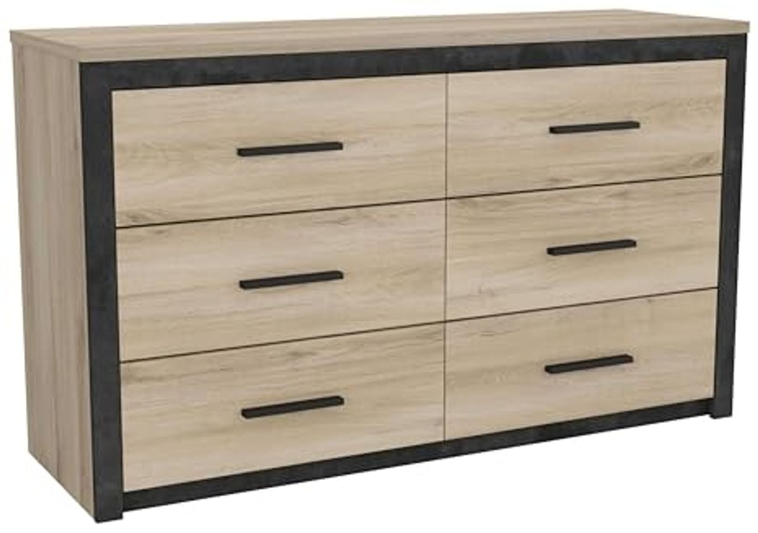 Demeyere Industrielle 6 Schubladen Schwarz 129,1 x 41,8 x 77,1 cm Kommode, Holzwerkstoff, Farbe: Eiche Kronberg und Grau Sidewalk Bild 1