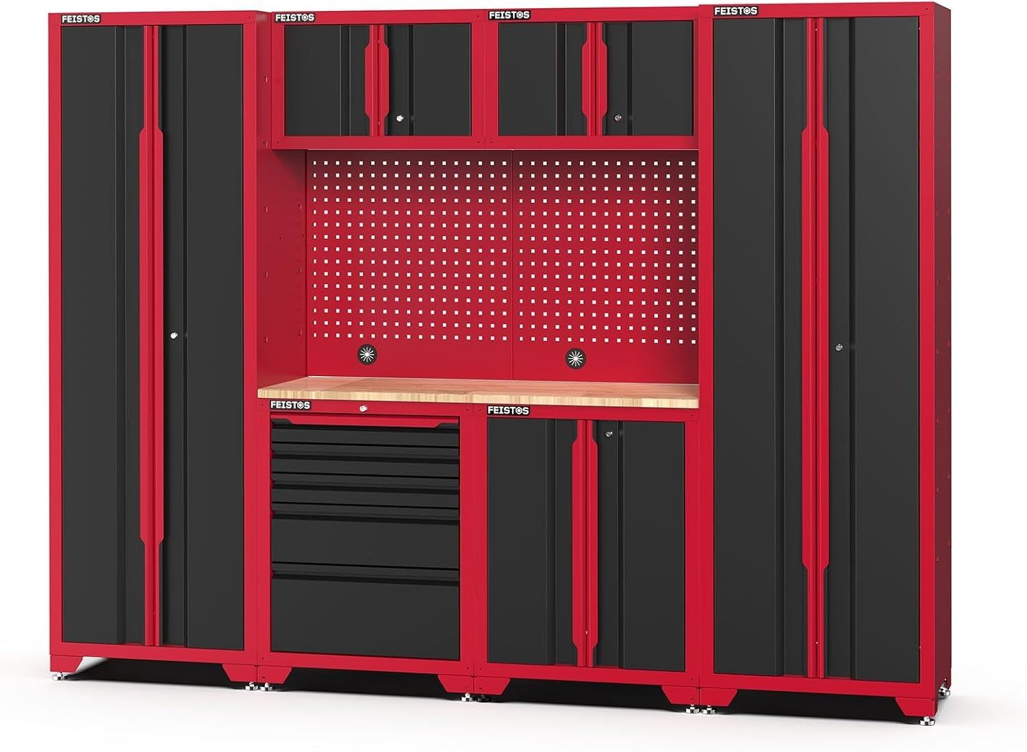 Feistos Werkstatteinrichtung "Juno 14", schwarz/rot, 264 x 46 x 198 cm (B x T x H),2 Hochschränke Bild 1