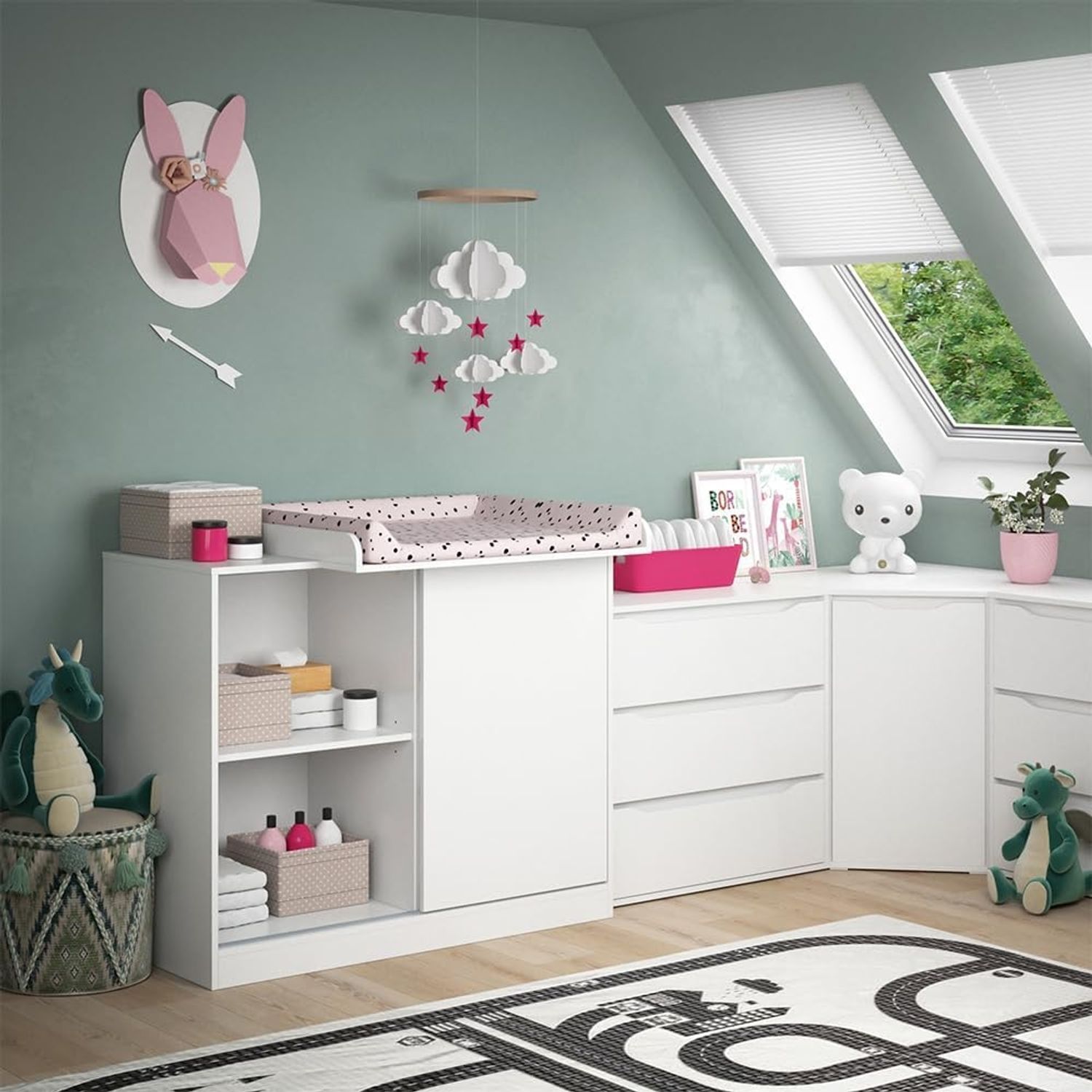 Wickelkommode Ruben Weiß 113 x 93 cm mit Wickelaufsatz Vicco Bild 1