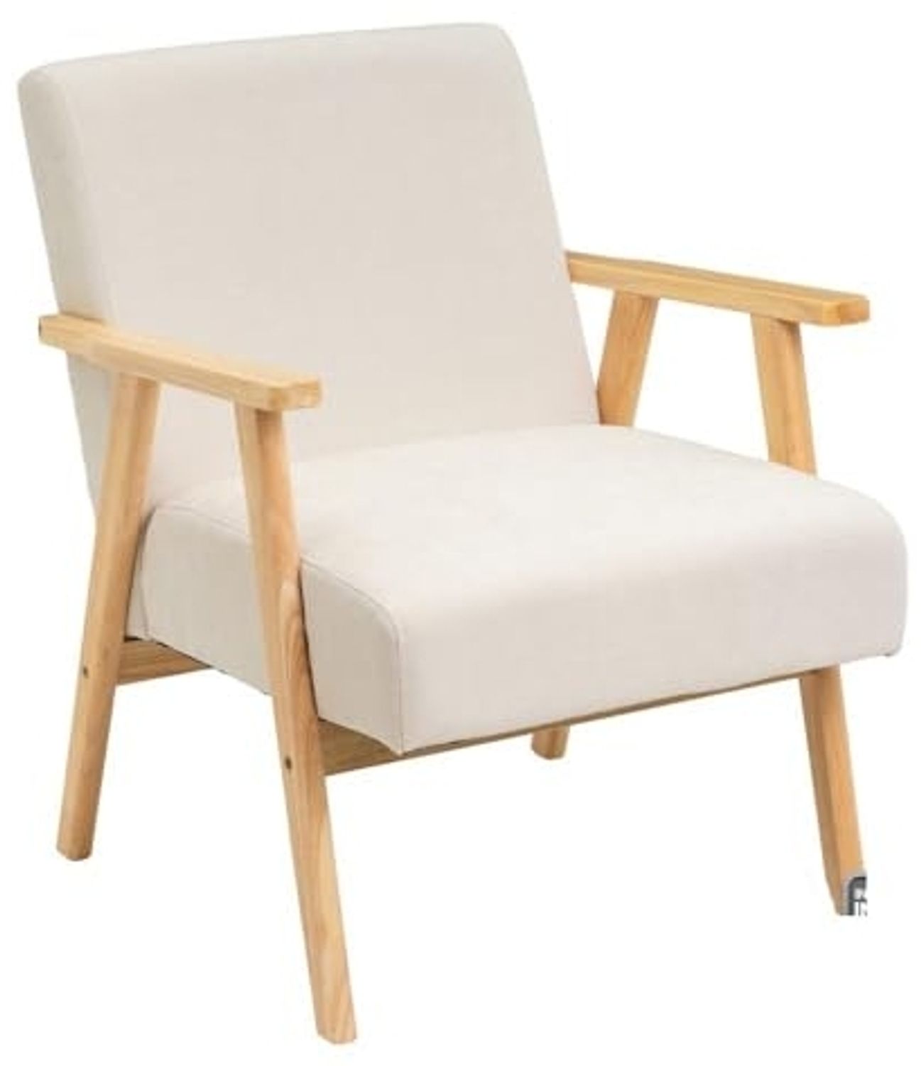 DRW Vintage-Sessel aus Chenille-Stoff und Holz in Weiß und Natur Bild 1