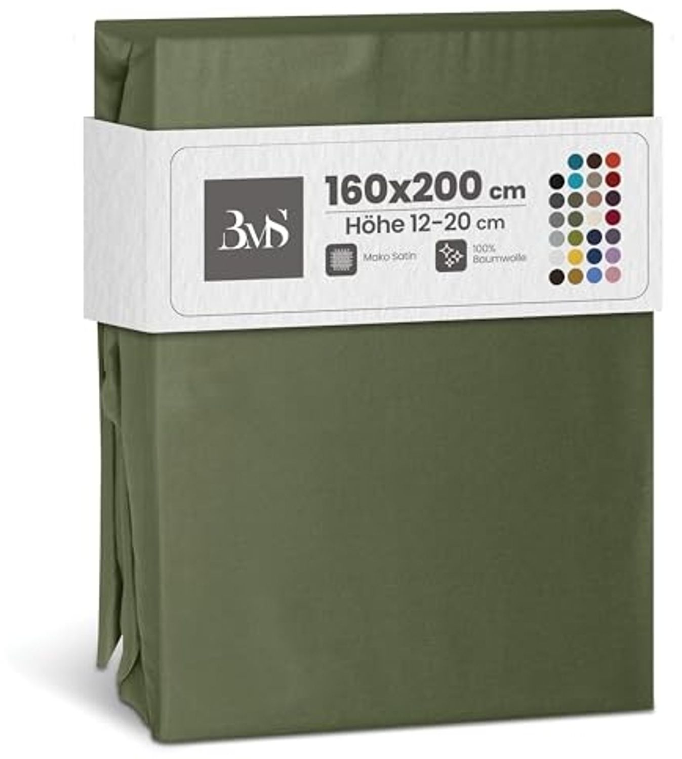 Bettwaesche-mit-Stil Mako-Satin Spannbettlaken dunkelgrün 160x200cm Bild 1